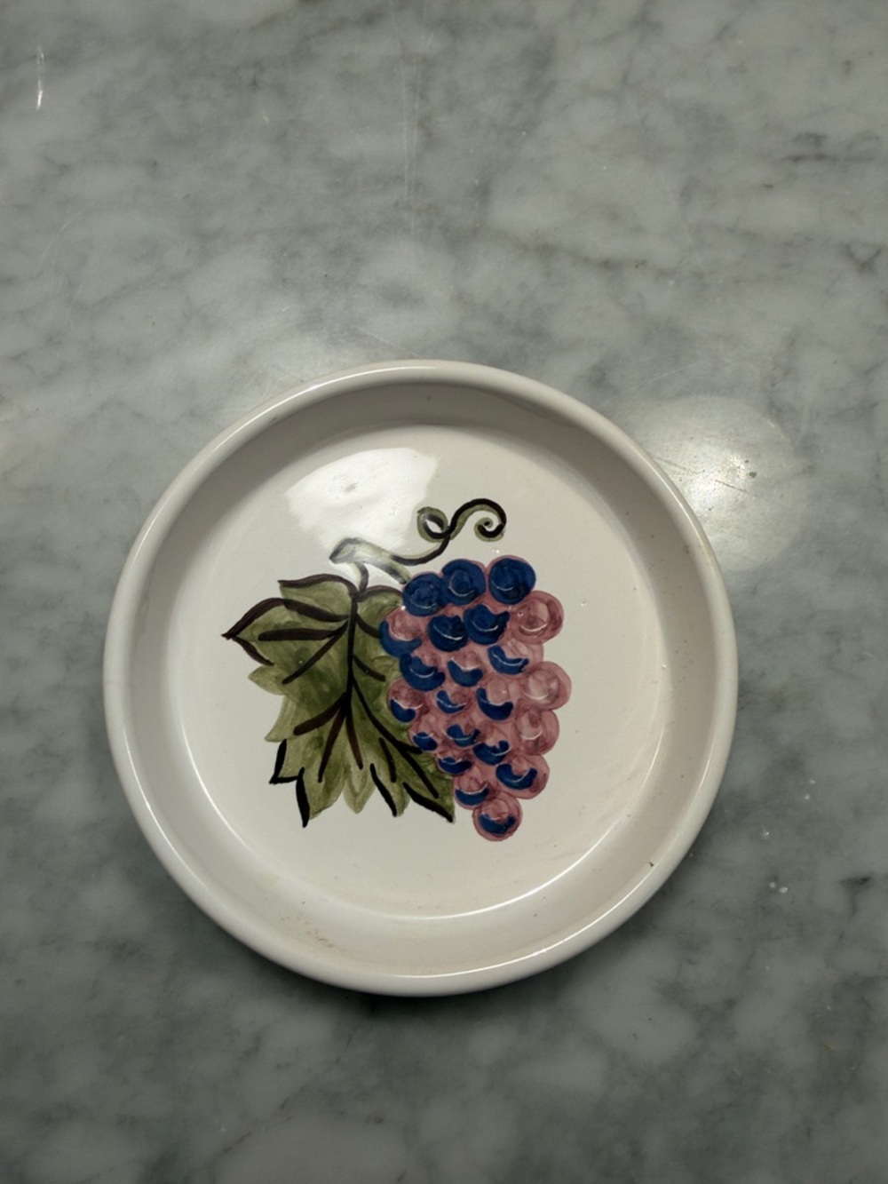 Hand-Painted Grape Ceramic wine coaster  - White with Pink & Blue Grapes